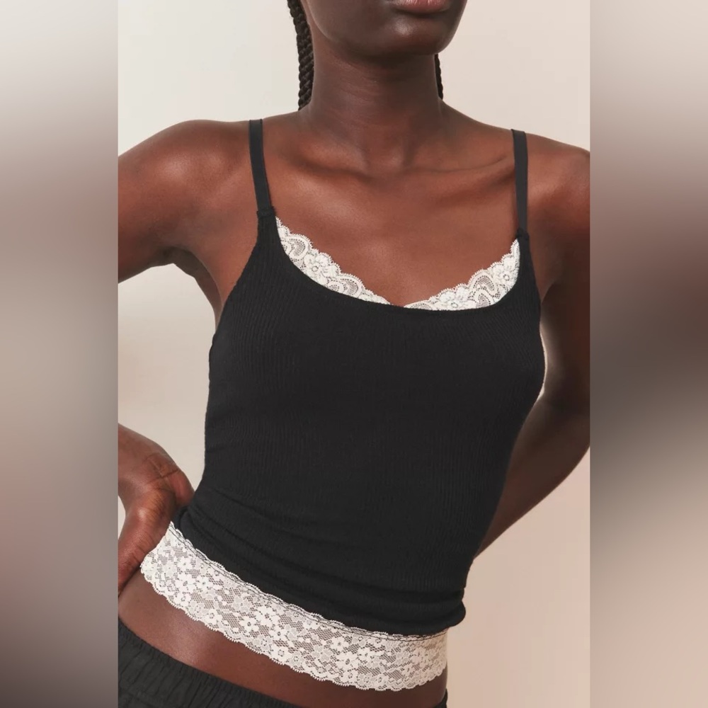 Urban Outfitters Out from Under Black Allegra Lace Trim Layered Cami